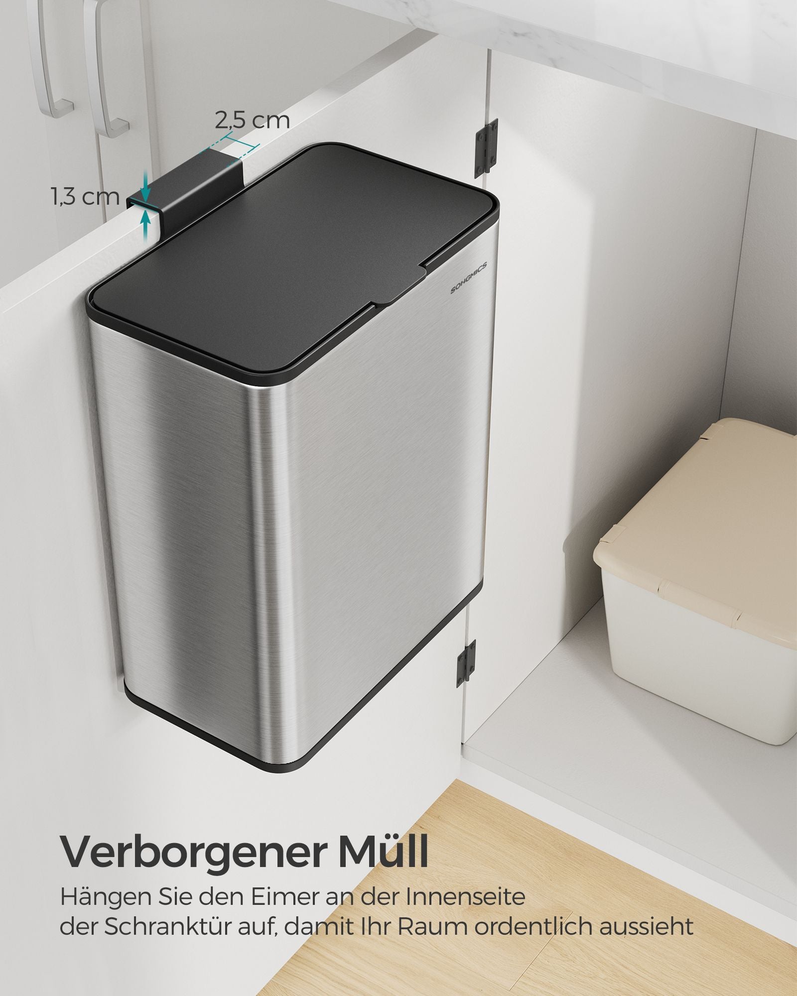 Vuilnisbak met deksel voor GFT-afval van staal metallic zilver