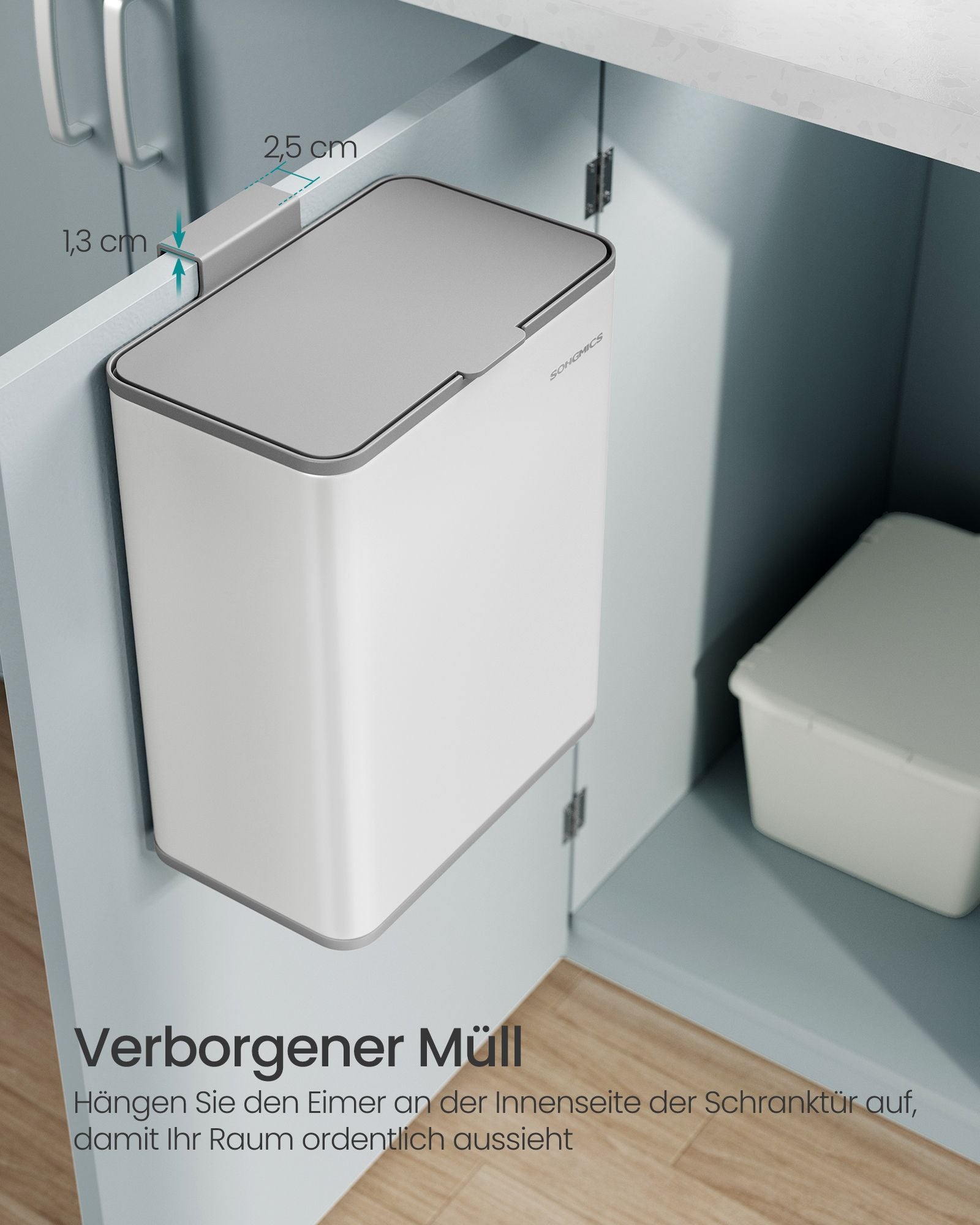 Hangende Prullenbak – 8 Liter – Staal – Wolkwit