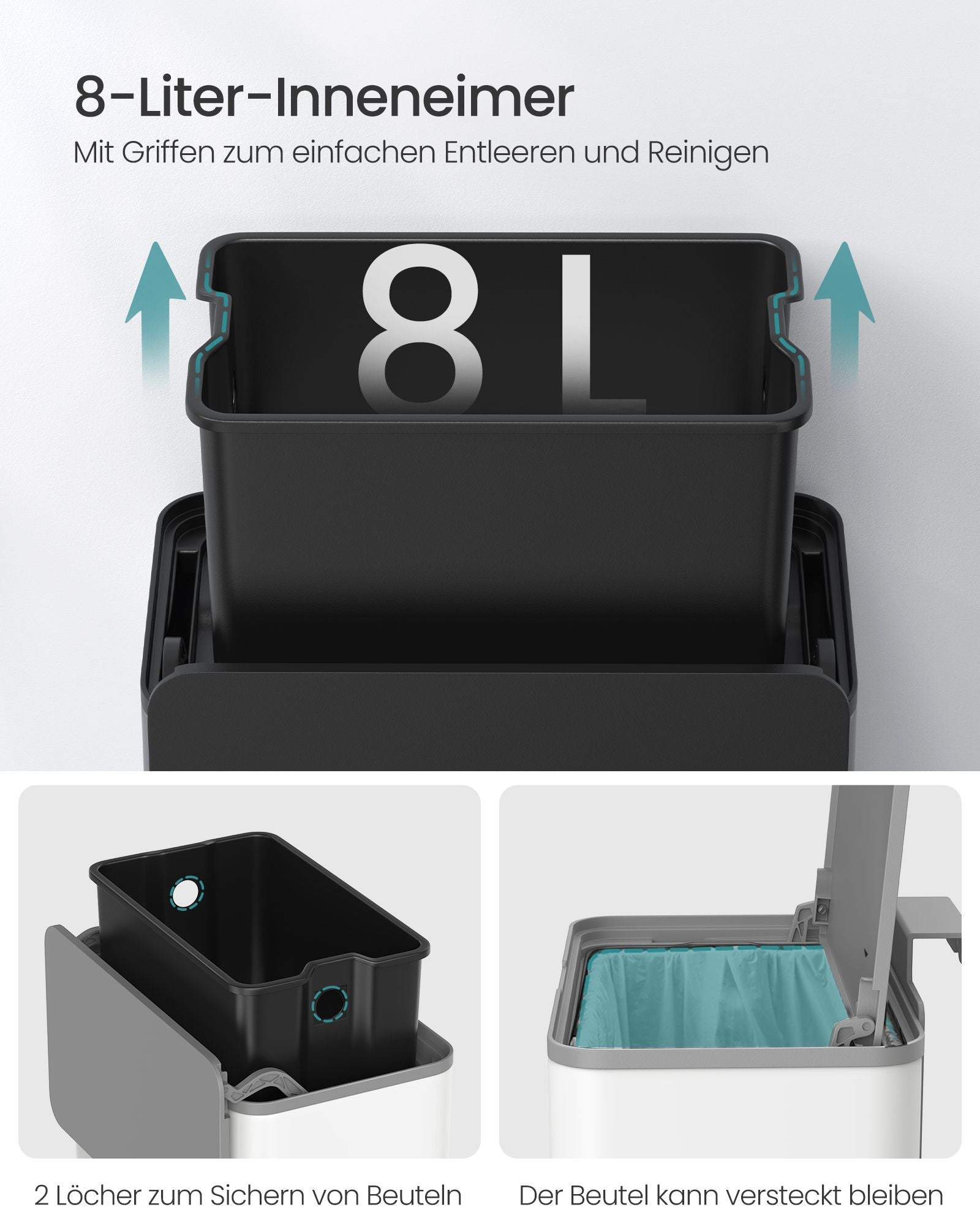 Hangende Prullenbak – 8 Liter – Staal – Wolkwit