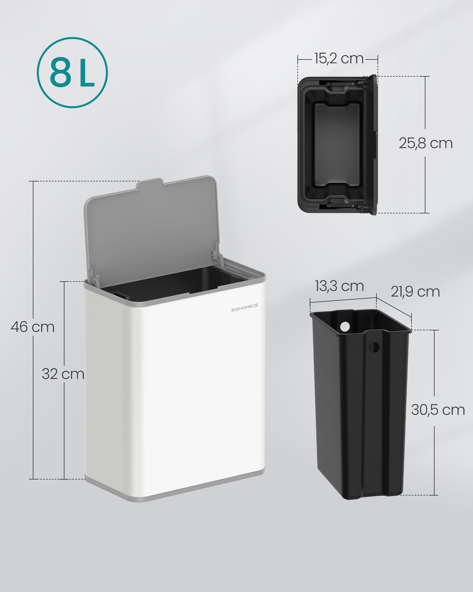 Hangende Prullenbak – 8 Liter – Staal – Wolkwit