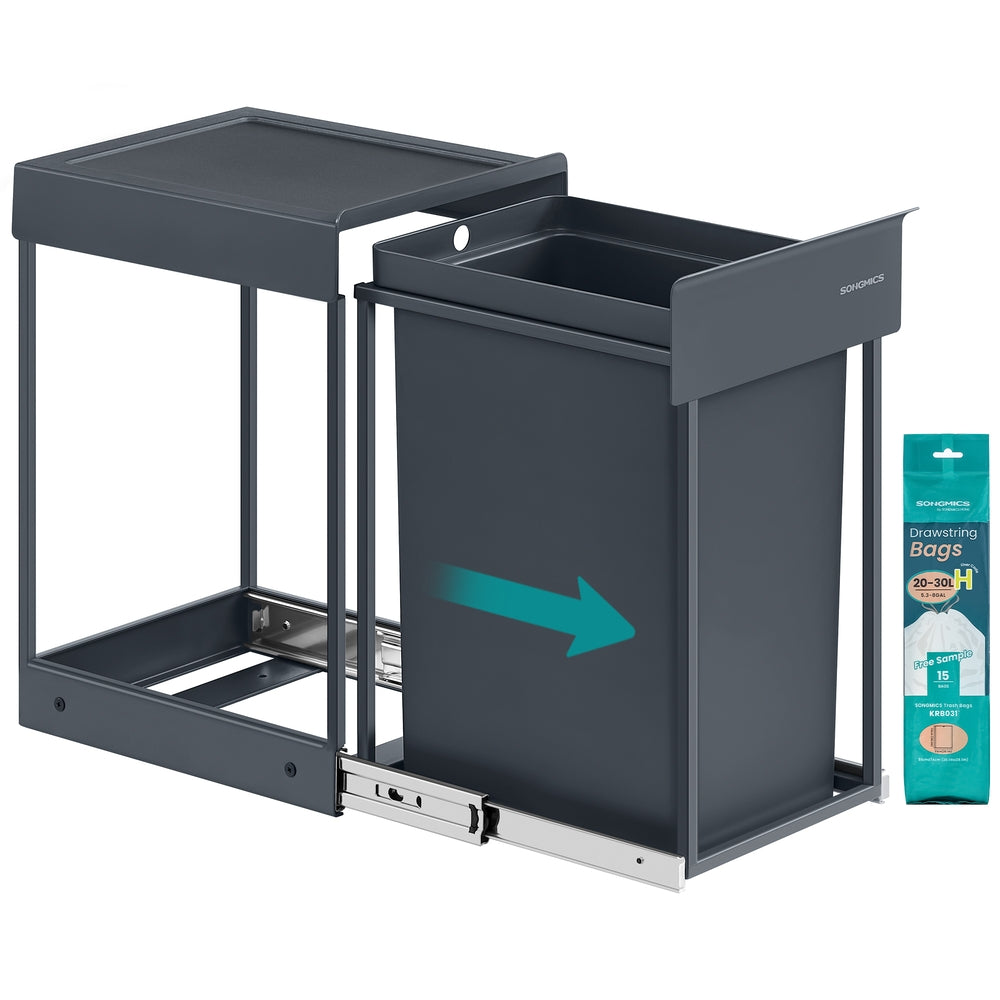 Afvalbak - 34,7 x 25,7 x 43,4 cm - 20 liter - uitschuifbaar - stalen frame - ABS-deksel - grijs