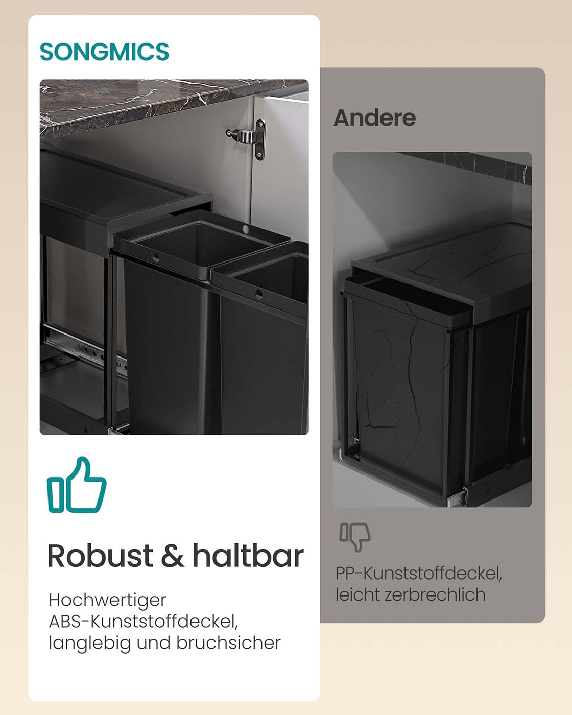 Prullenbak met 2 x 20 L vakken – Staal – 48,6 x 32,4 x 44 cm