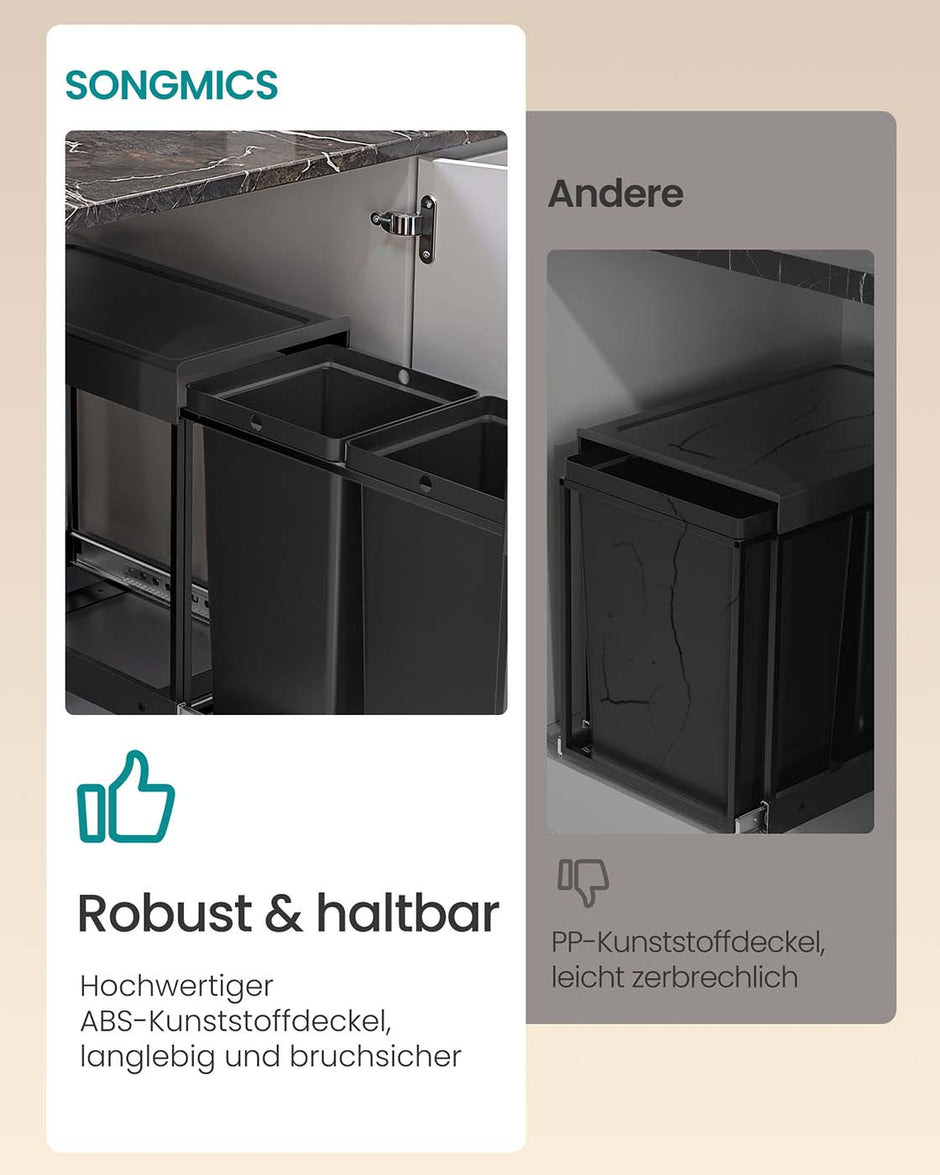 Prullenbak met 2 x 20 L vakken – Staal – 48,6 x 32,4 x 44 cm