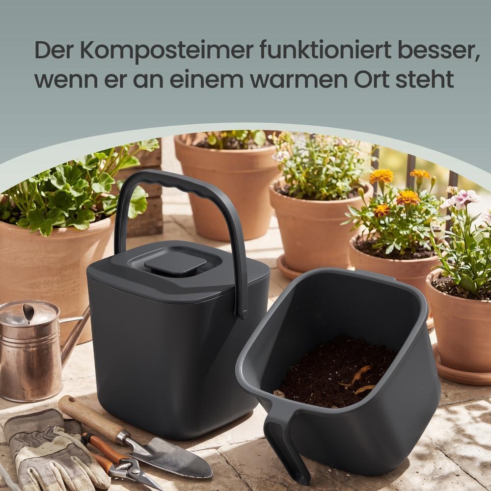 Gft-emmer - Geurdicht met Deksel en Handgreep - Zwart - 21 x 20 x 19,5 cm