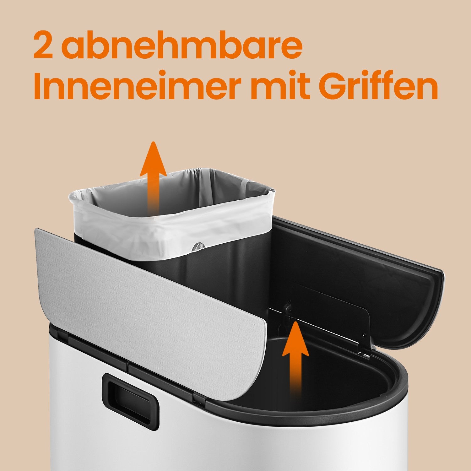 Afvalscheiding – 2 Compartimenten – Wolkenwit – Metallic Zilver