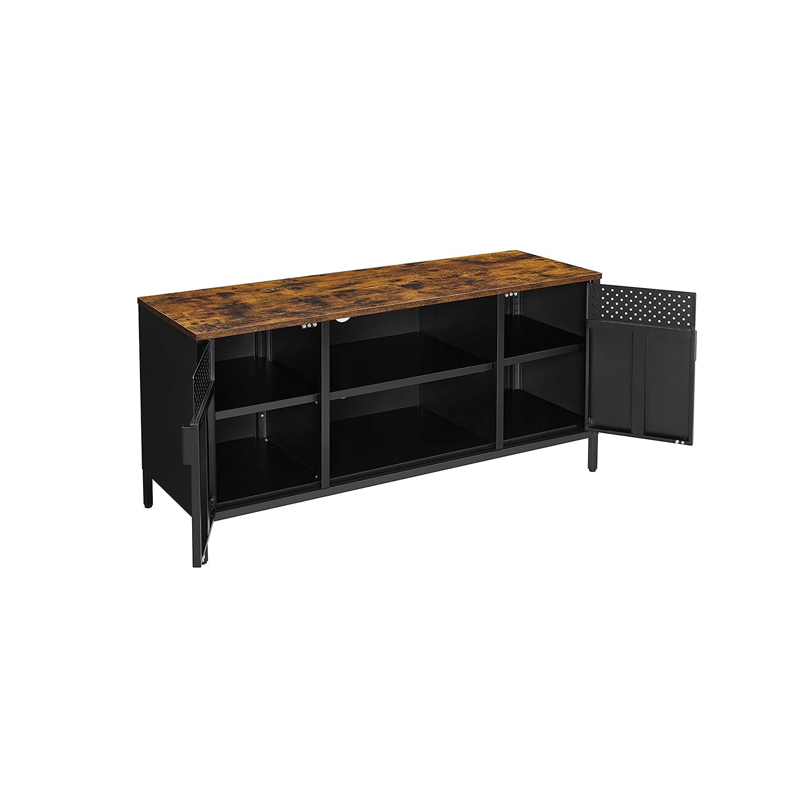 TV-meubel – Verstelbaar – Akkerbruin en zwart – Voor TV’s tot 55 inch – Met 3 planken en kabelbeheer