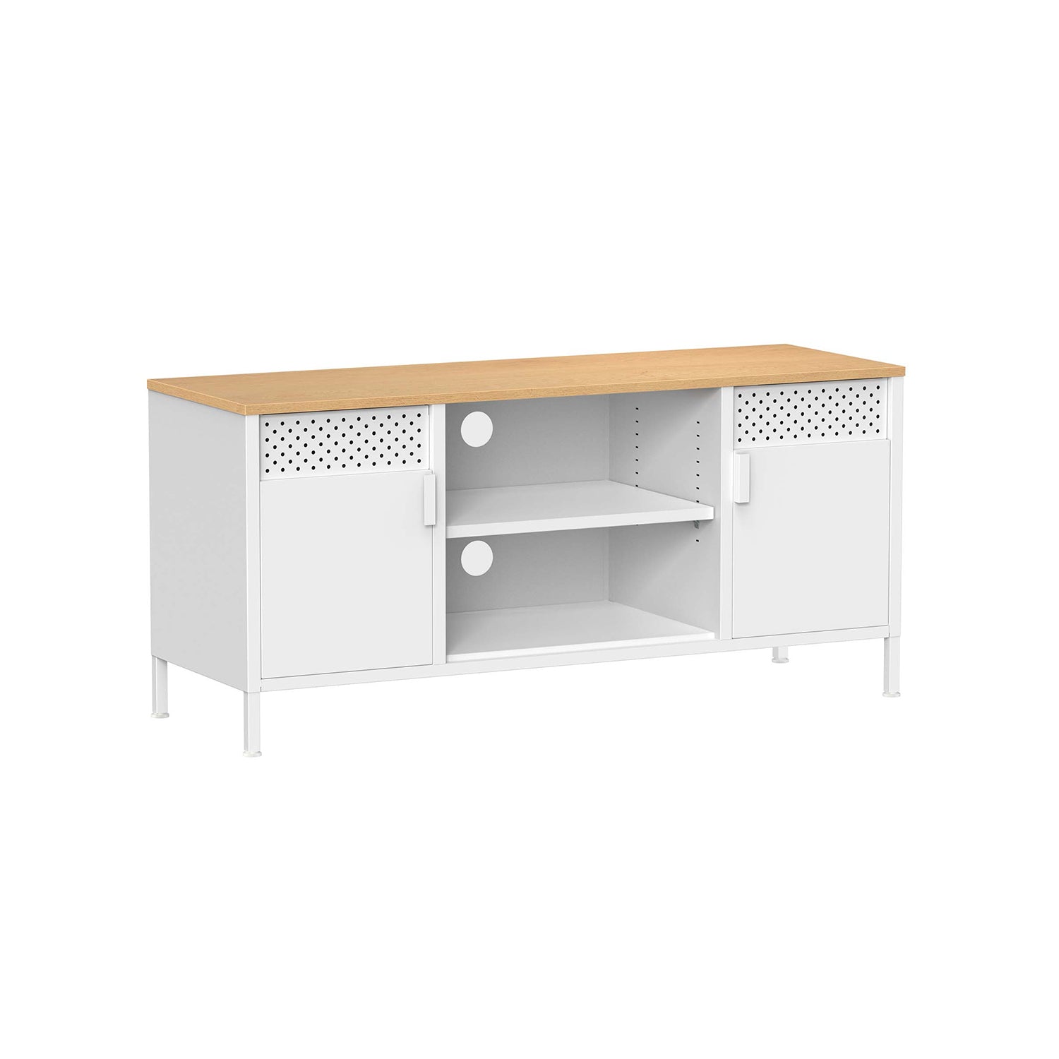 TV-kast - Tv meubel - Met verstelbare planken - Van metaal met houten blad - 2 kasten - Zwart