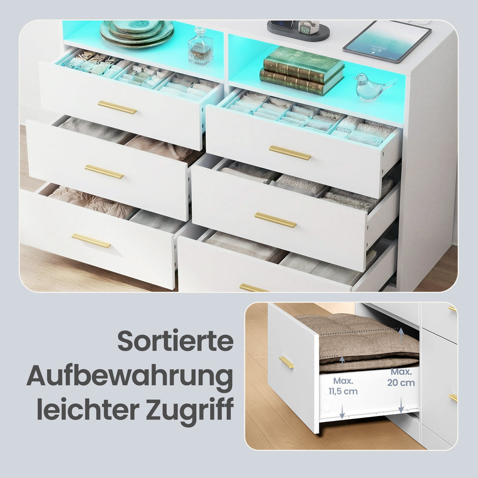 Commode - 6 Lades - Ledverlichting - Met Oplaadstation - Wit