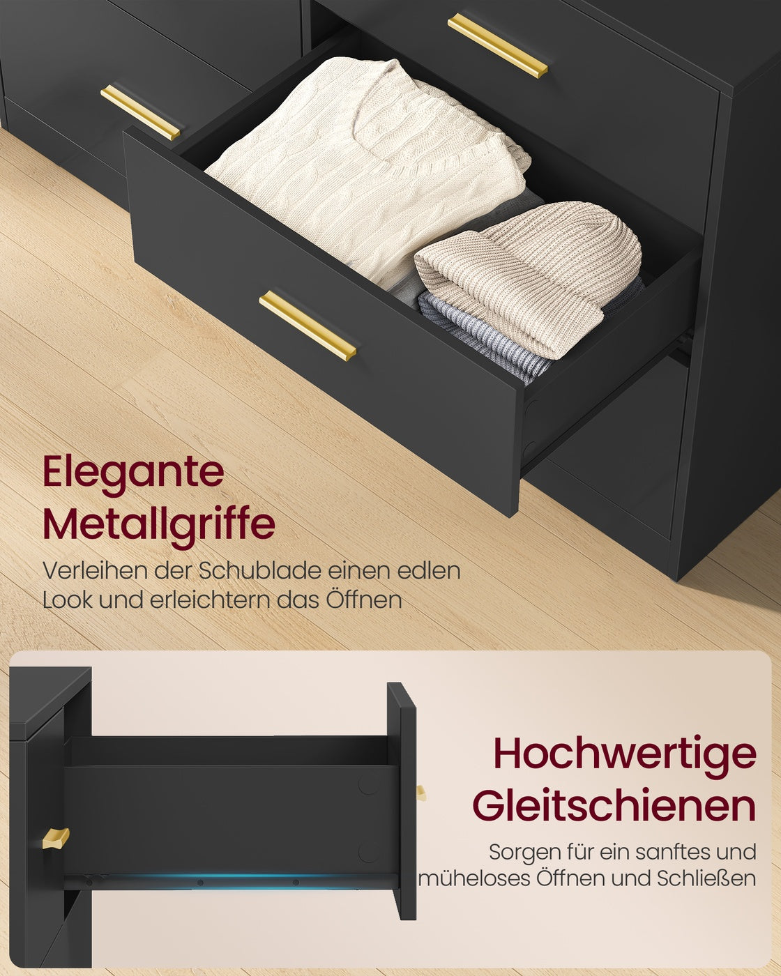 Commode - 40 x 119 x 78 cm - 6 lades - inktzwart - max. belasting bovenpaneel 75 kg - max. belasting per lade 10 kg