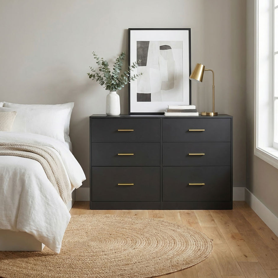 Commode - 6 Lades - Modern - 119 cm Breed - Zwart