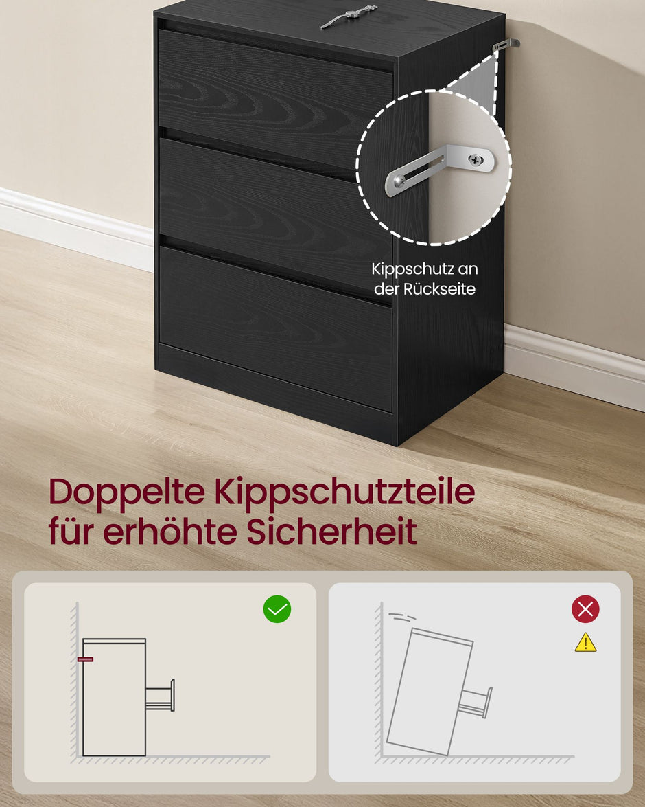 Ladekast – 3 Lades – Modern en Minimalistisch – Ebbenhoutzwart
