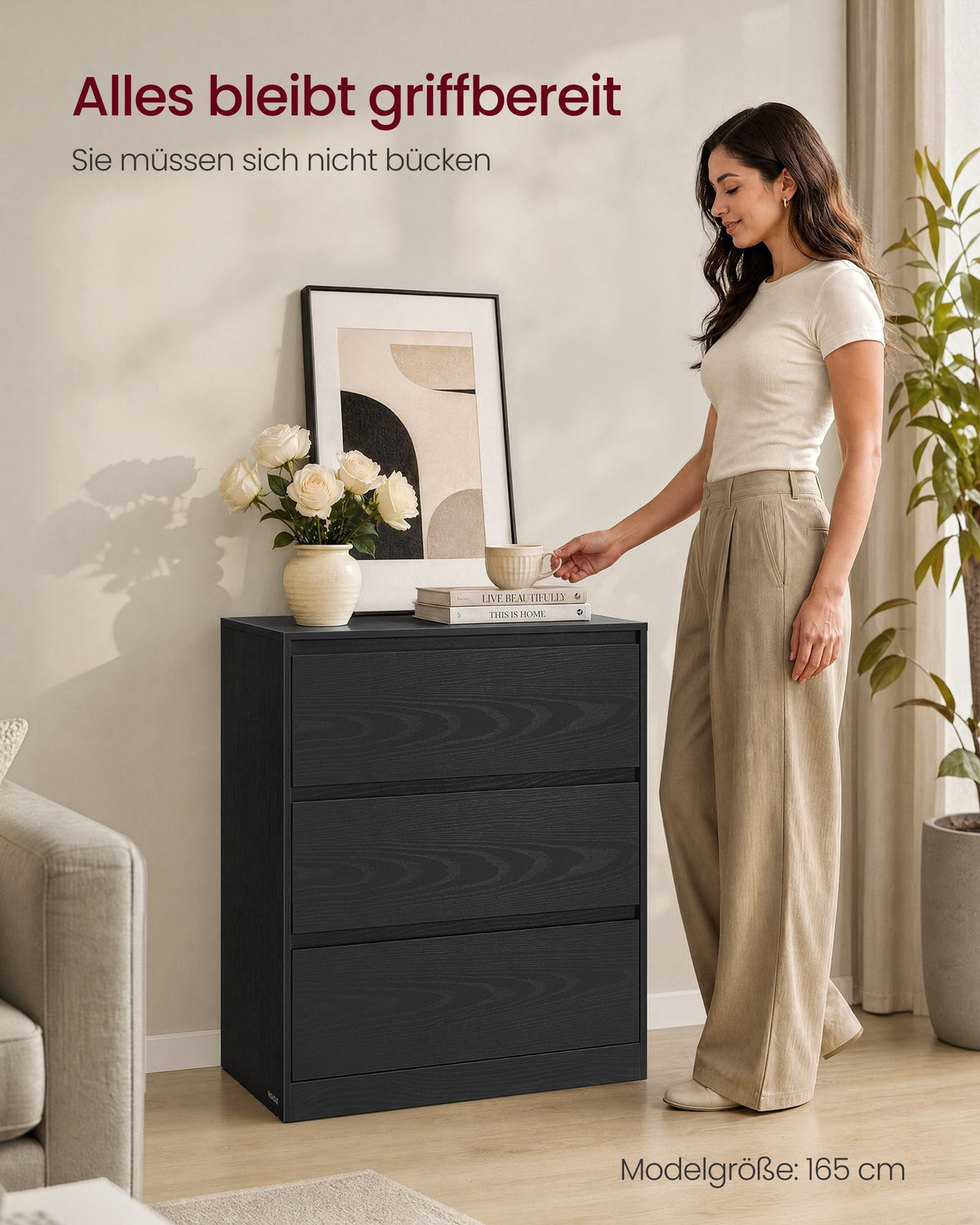 Ladekast – 3 Lades – Modern en Minimalistisch – Ebbenhoutzwart