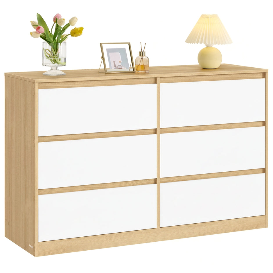 Commode - 6 Lades - Modern - 119 cm Breed - Amandelgeel-Wit