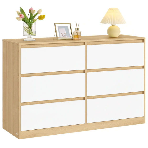 Commode - 6 Lades - Modern - 119 cm Breed - Amandelgeel-Wit