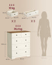 Commode - 5 Lades - Landelijke Stijl - 80 cm Breed - Vintage Wit-Honingbruin