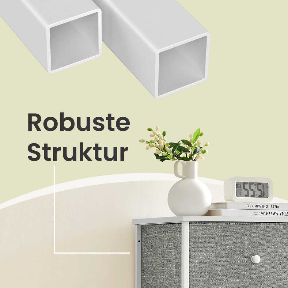 Ladekast – 5 Stoffen Lades – Metalen Frame – Grijswit