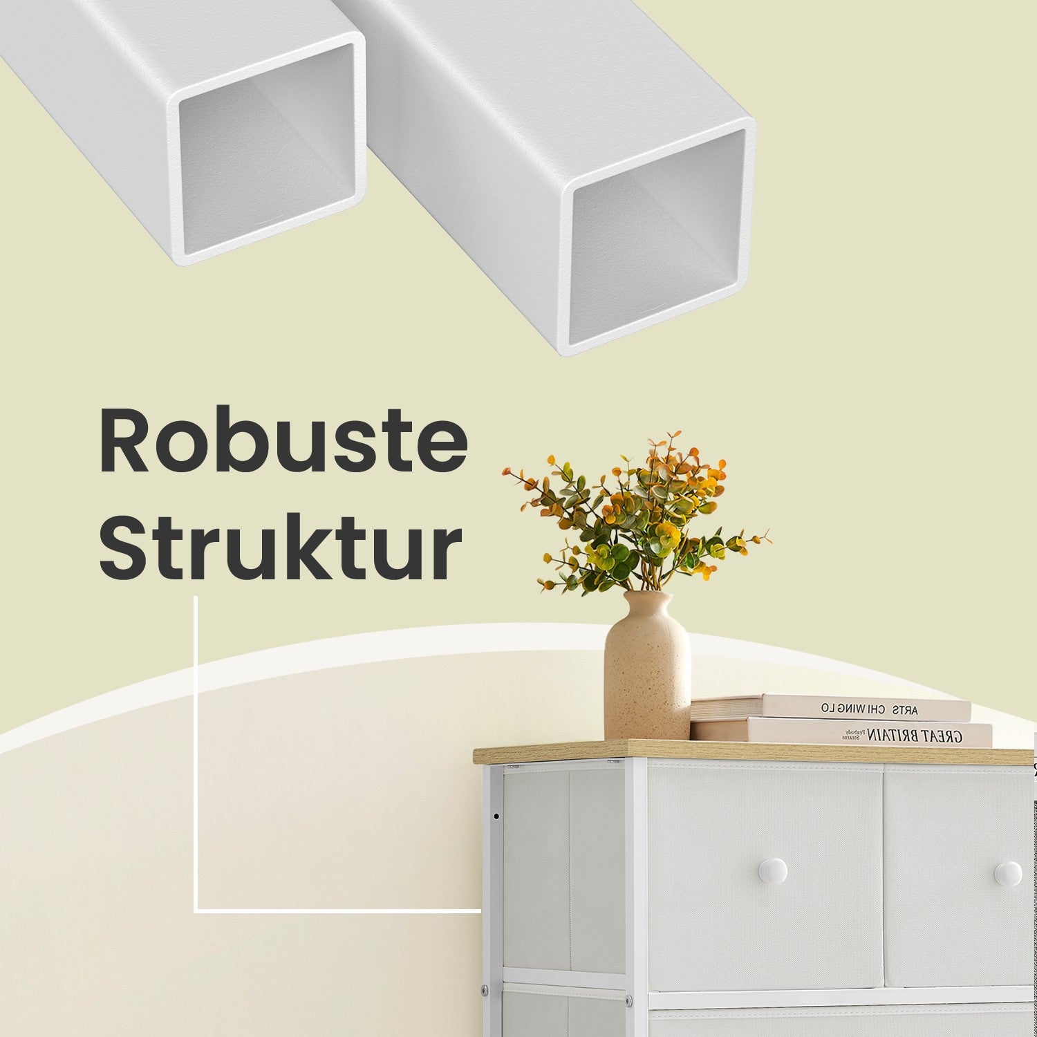 Ladekast – 5 Stoffen Lades – Metalen Frame – Geel-Wit