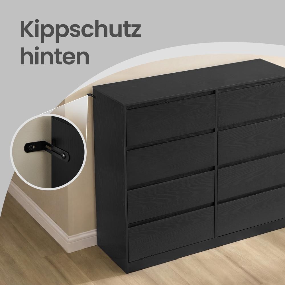 Commode - 8 Lades - Modern - 119 cm Breed - Ebbenzwart