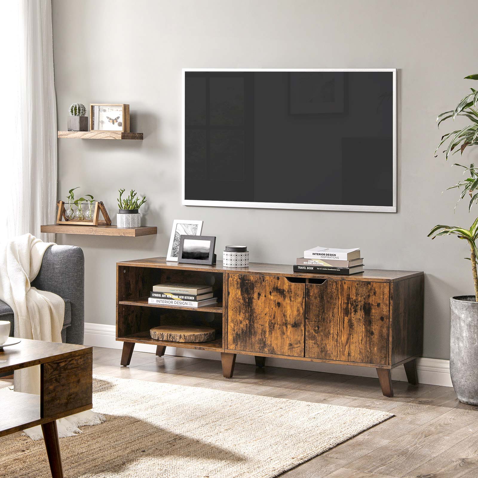 TV-meubel - Tv-kast met 2 deuren - Verstelbare planken - Bruin