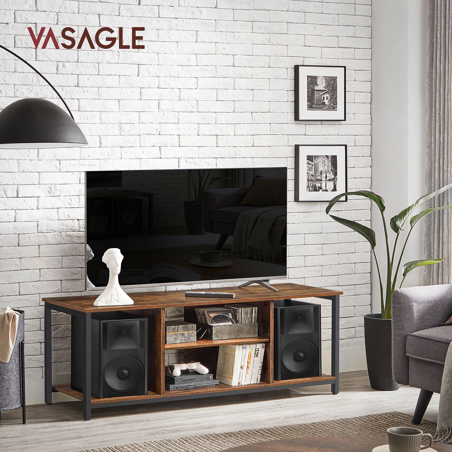 TV-meubel – open vakken – 40 x 120 x 50 cm – vintage bruin-zwart