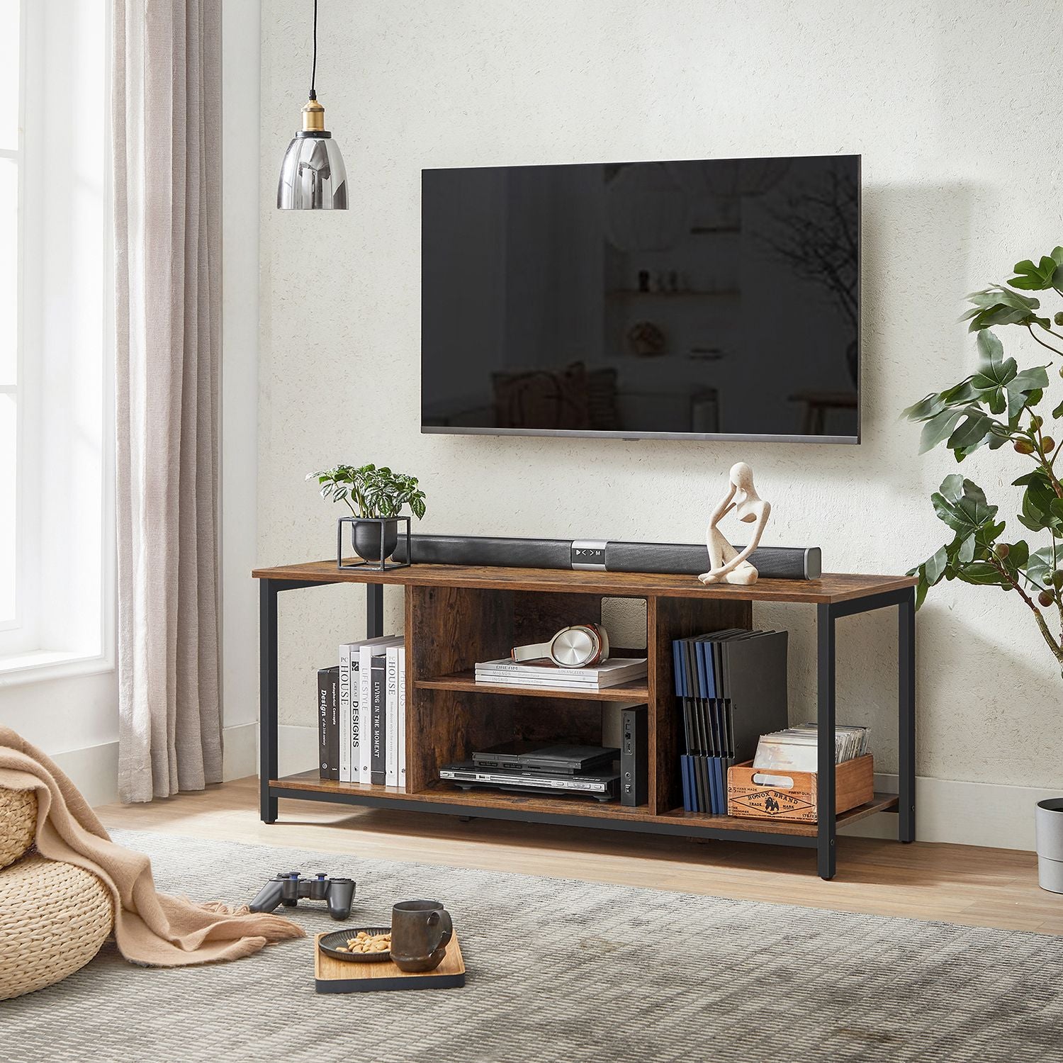 TV-meubel – open vakken – 40 x 120 x 50 cm – vintage bruin-zwart