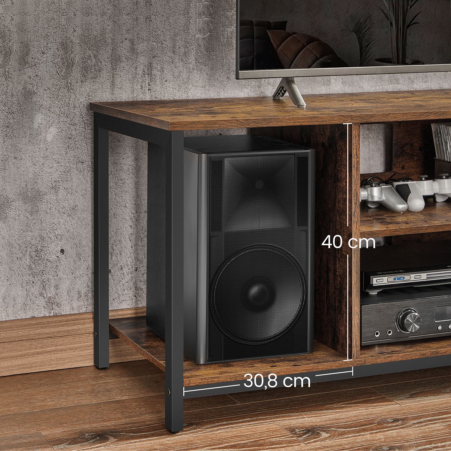 TV-meubel – open vakken – 40 x 120 x 50 cm – vintage bruin-zwart