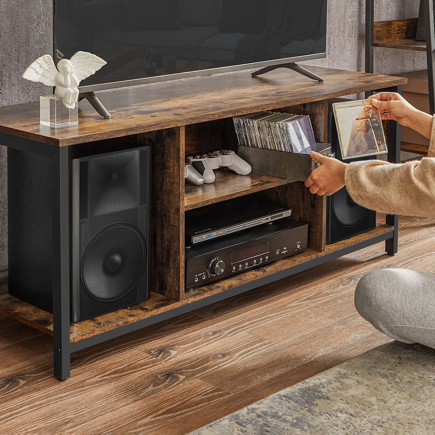 TV-meubel – open vakken – 40 x 120 x 50 cm – vintage bruin-zwart