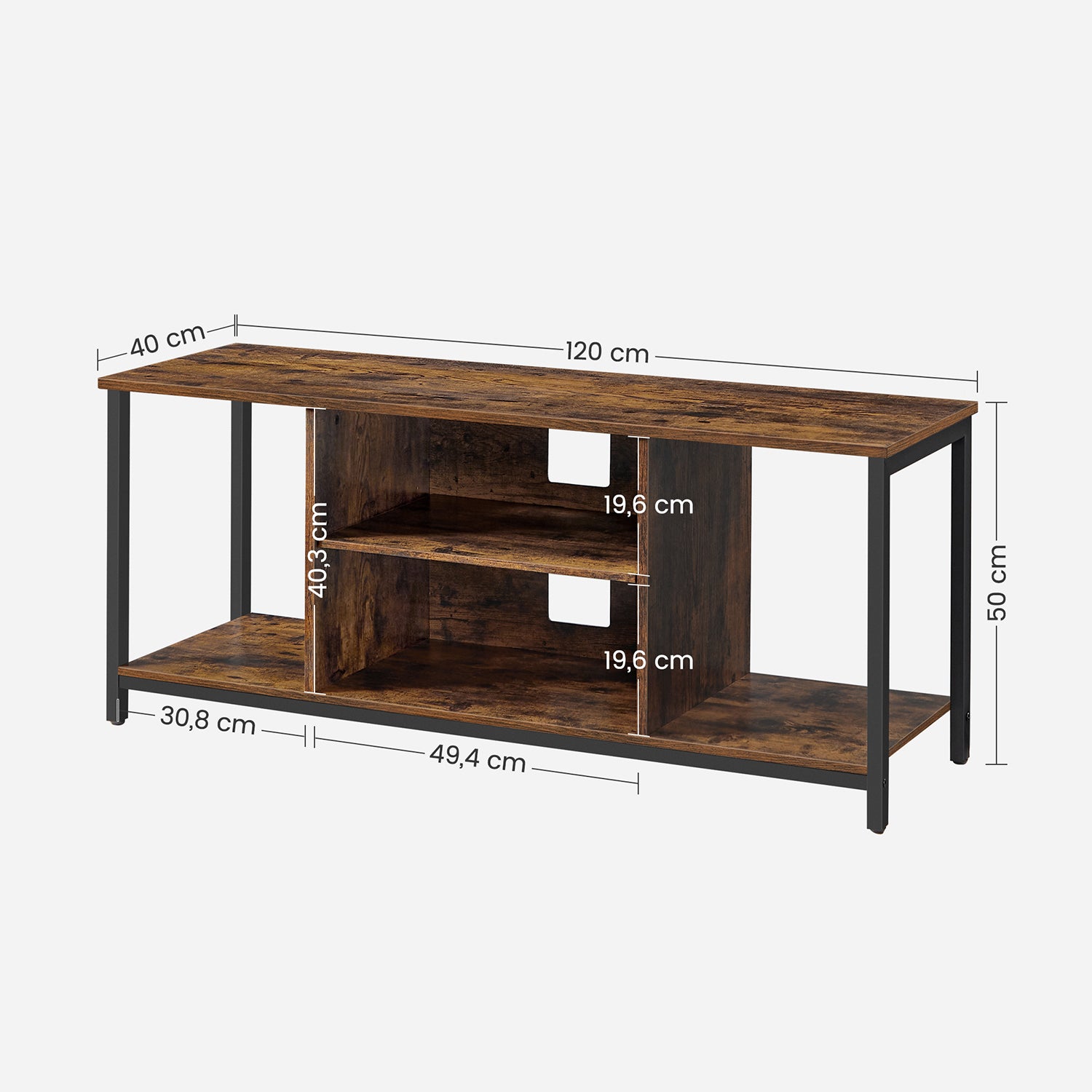 TV-meubel – open vakken – 40 x 120 x 50 cm – vintage bruin-zwart
