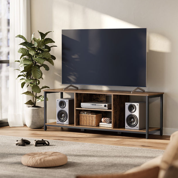 TV-meubel Vintage bruin en inktzwart – Voor TV’s tot 65 inch – 147 x 40 x 50 cm – Met open vakken