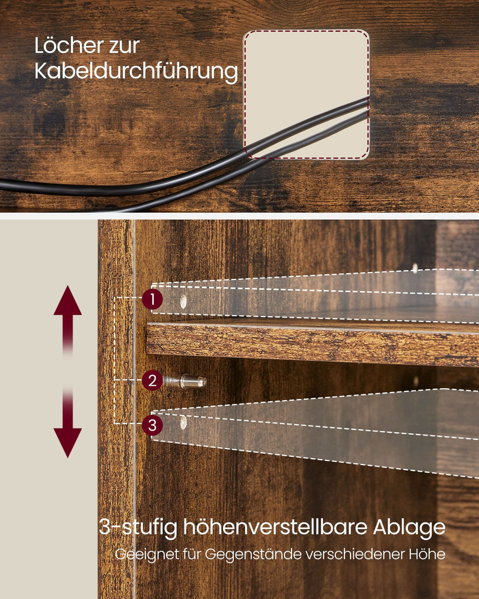 TV-meubel Vintage bruin en inktzwart – Voor TV’s tot 65 inch – 147 x 40 x 50 cm – Met open vakken