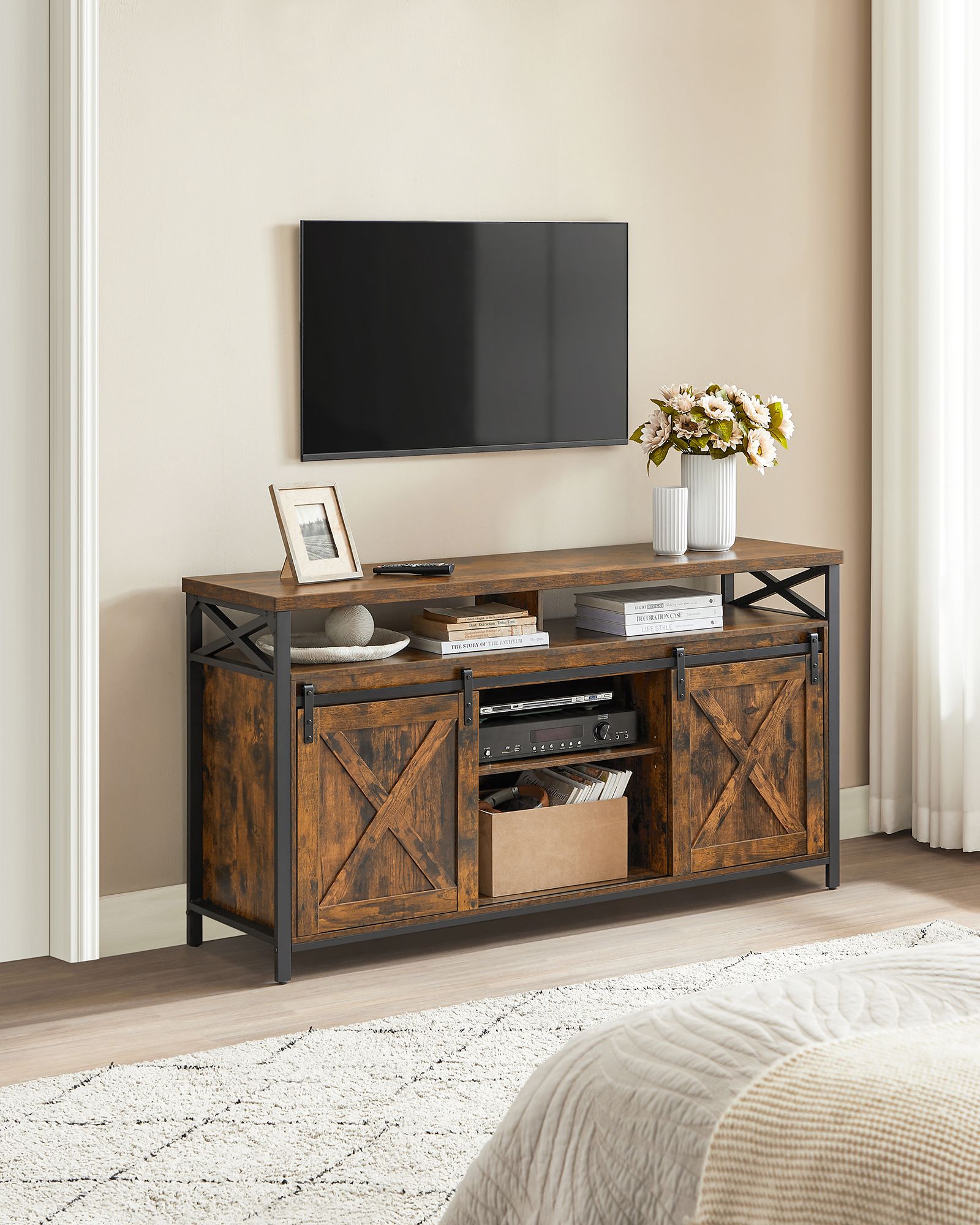 TV-meubel – landelijke stijl – vintage bruin-zwart