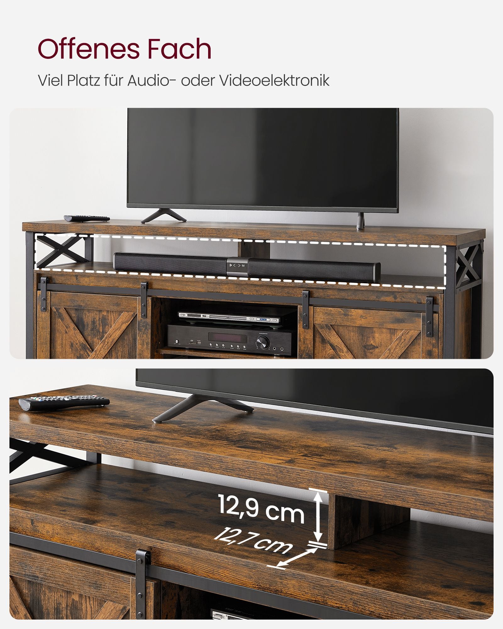 TV-meubel – landelijke stijl – vintage bruin-zwart