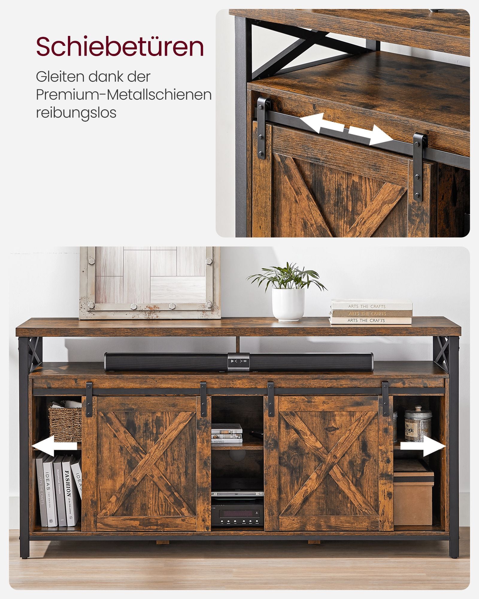 TV-meubel – landelijke stijl – vintage bruin-zwart