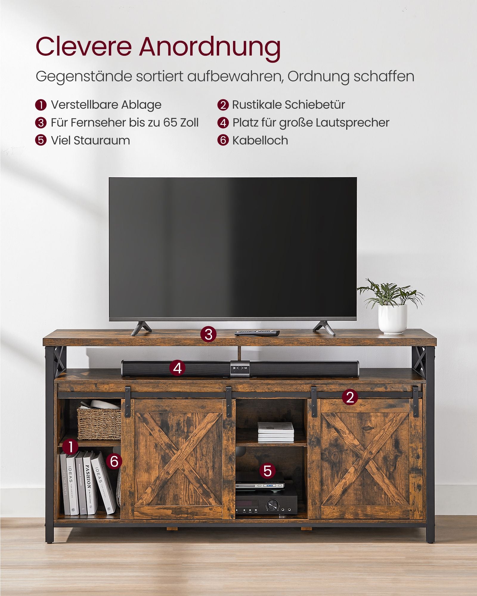 TV-meubel – landelijke stijl – vintage bruin-zwart