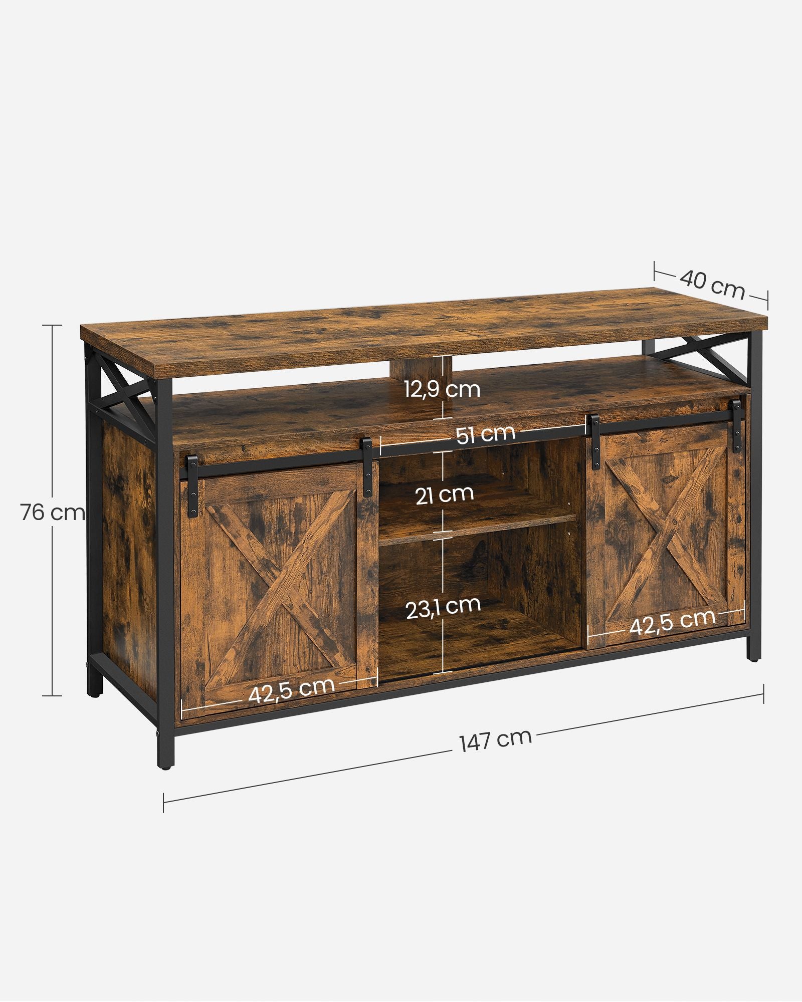 TV-meubel – landelijke stijl – vintage bruin-zwart