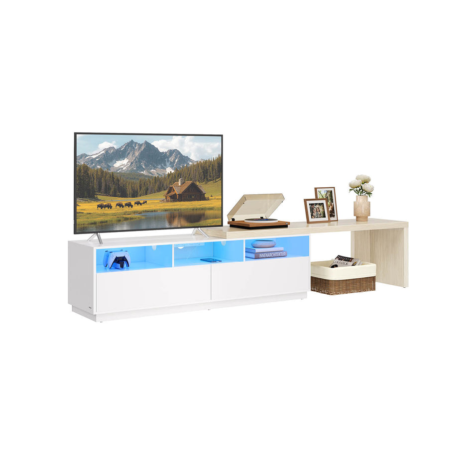 TV-meubel – L-vormig – Wolkenwit-naturel beige – Met opbergruimte – Verstelbare lengte (162–270 cm)