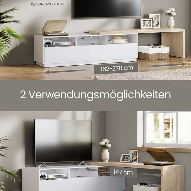 TV-meubel – L-vormig – Wolkenwit-naturel beige – Met opbergruimte – Verstelbare lengte (162–270 cm)