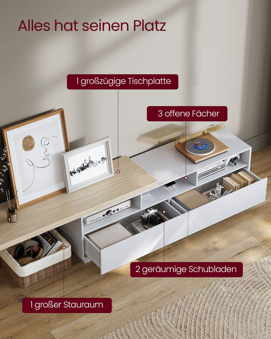 TV-meubel – L-vormig – Wolkenwit-naturel beige – Met opbergruimte – Verstelbare lengte (162–270 cm)