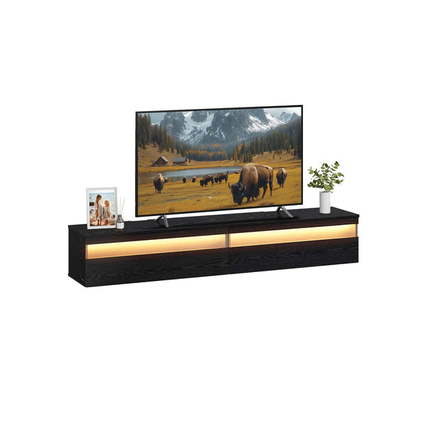 TV Meubel met verlichting (7 kleuren, 3 standen) - - 178 x 35 x 30 cm - 3x Stopcontact - 2x USB A - Twee opbergruimtes - Ebbenhout