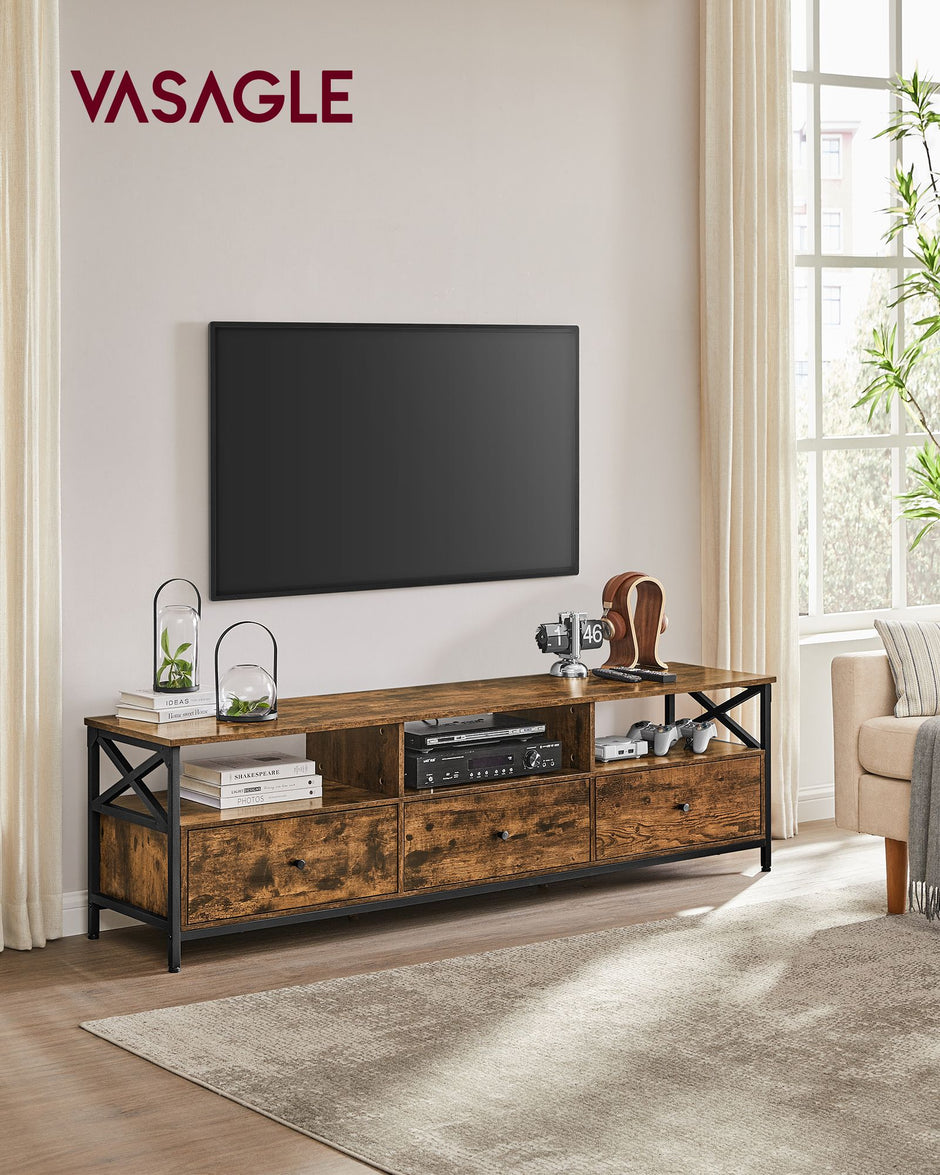 TV-meubel – Modern – Wit – 40 x 178 x 50 cm – Met 3 lades en open compartimenten – Voor TV’s tot 65 inch