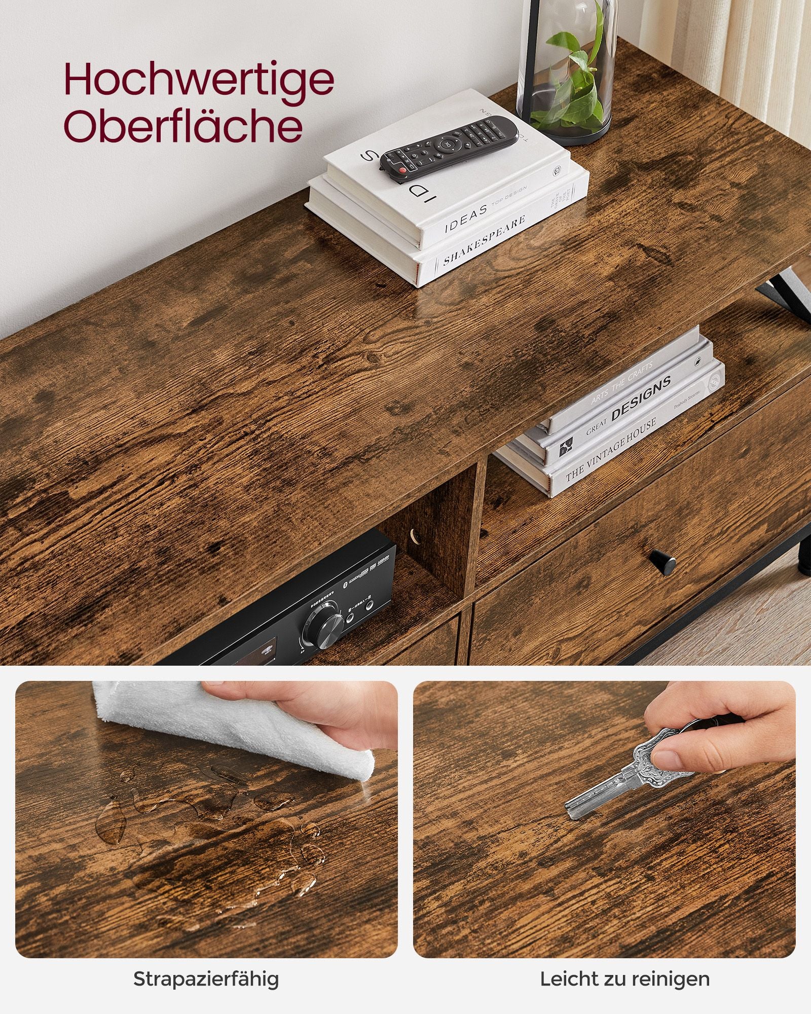 TV-meubel – Modern – Wit – 40 x 178 x 50 cm – Met 3 lades en open compartimenten – Voor TV’s tot 65 inch