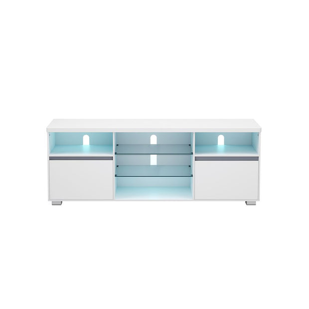 TV-meubel – Met LED-verlichting – Wit – Voor TV’s tot 70 inch – Met open planken en opbergruimte