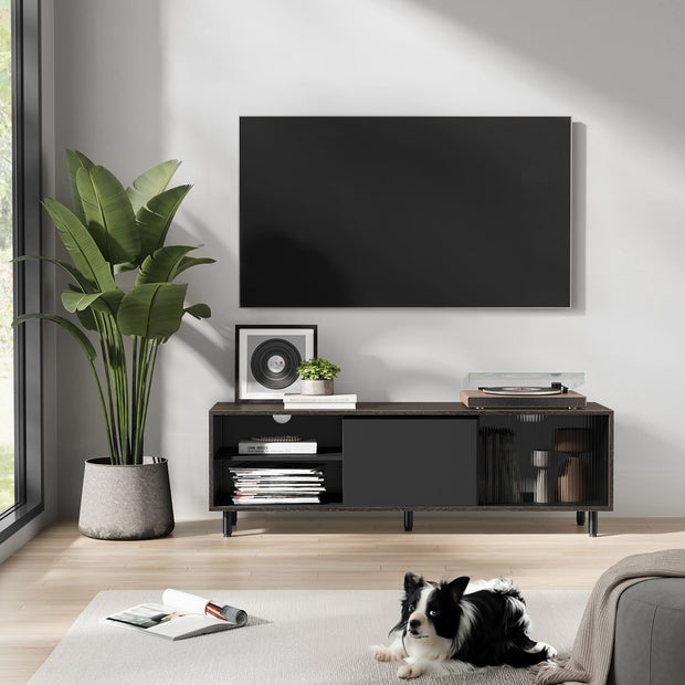 Uitschuifbare TV-meubel – Wolkenwit/Natuurlijk Beige – Voor TV’s tot 60 inch – Met schuifdeuren en verstelbare plank