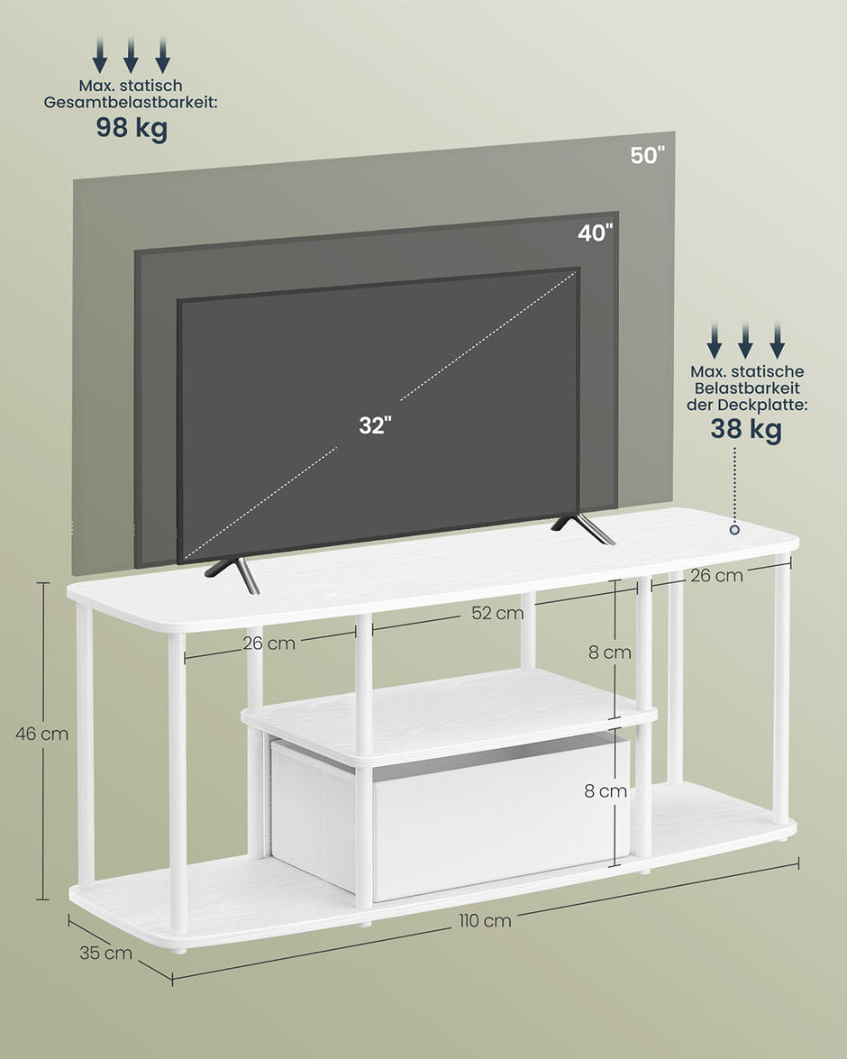 TV-meubel – Modern design – Sneeuwwit-Matwit – 110 x 35 x 46 cm – Voor TV’s tot 50 inch