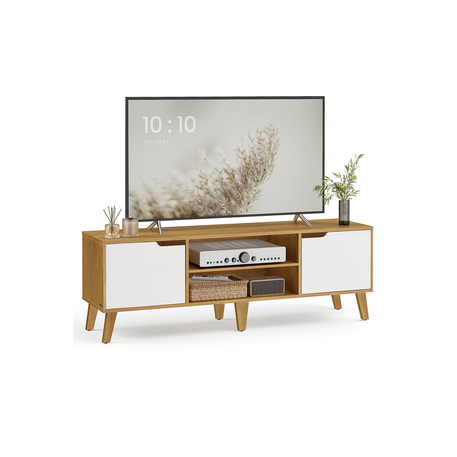 TV-meubel – Natuurlijk eiken-crèmewit – 147 x 39 x 50 cm - Met verstelbare plank
