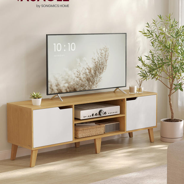 TV-meubel – Natuurlijk eiken-crèmewit – 147 x 39 x 50 cm - Met verstelbare plank
