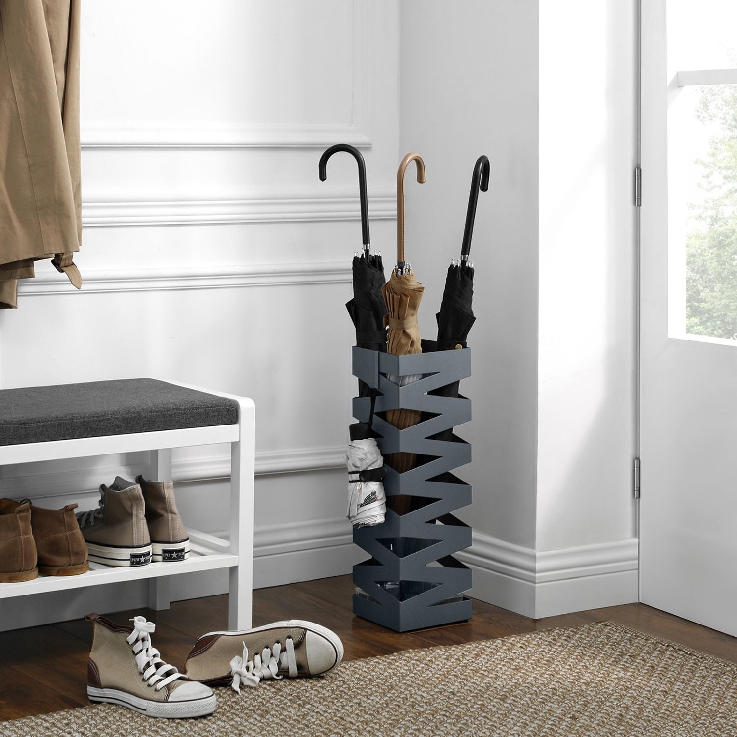 Paraplubak – vierkant ontwerp – metaal – antraciet