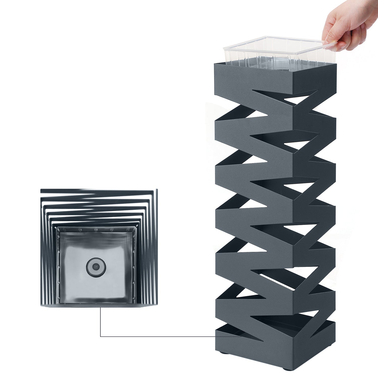 Paraplubak – vierkant ontwerp – metaal – antraciet