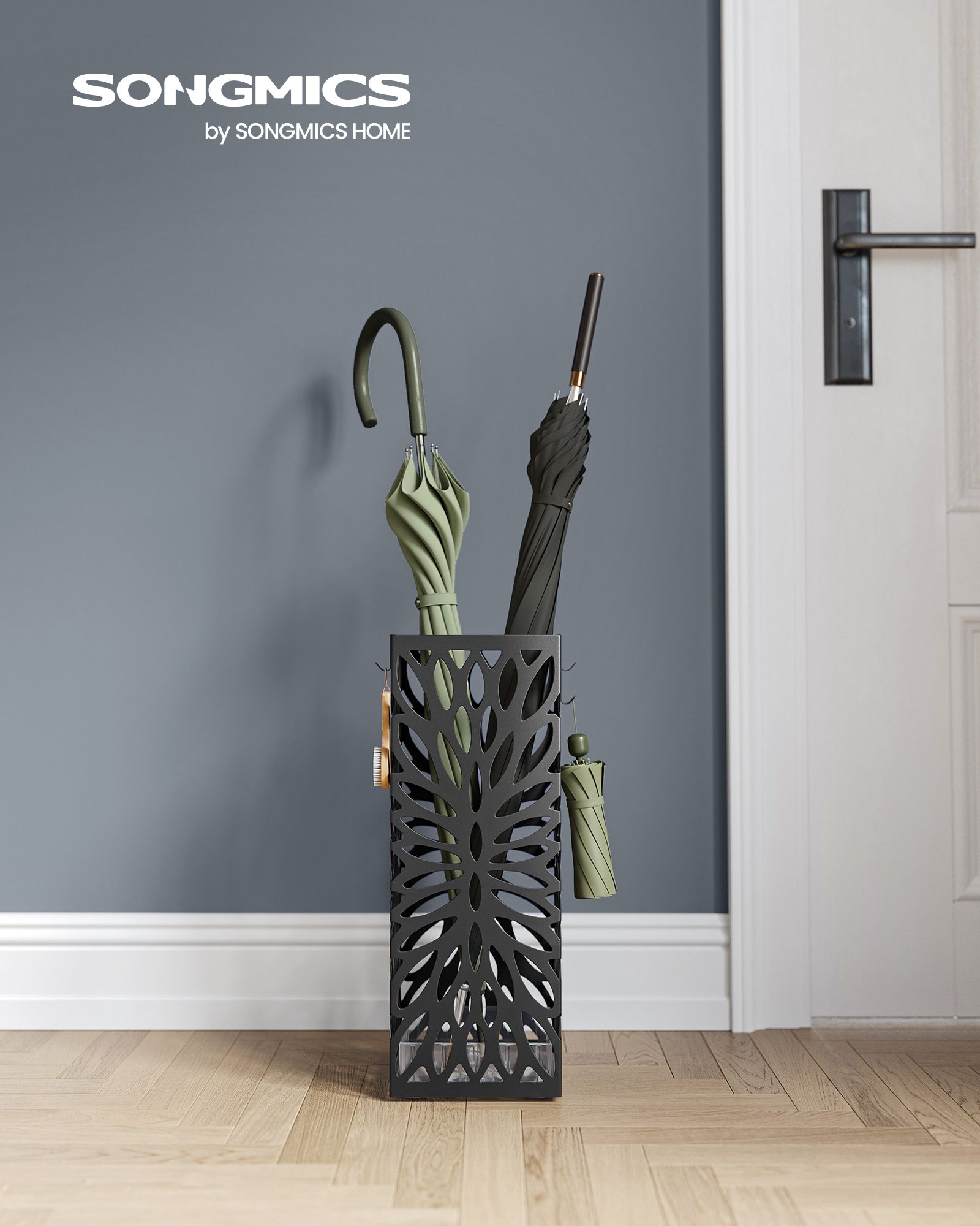 Paraplubak – met 4 haken – staal – zwart