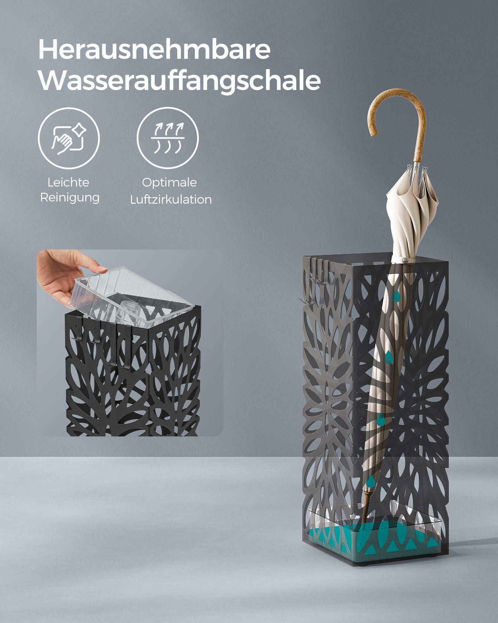 Paraplubak – met 4 haken – staal – zwart
